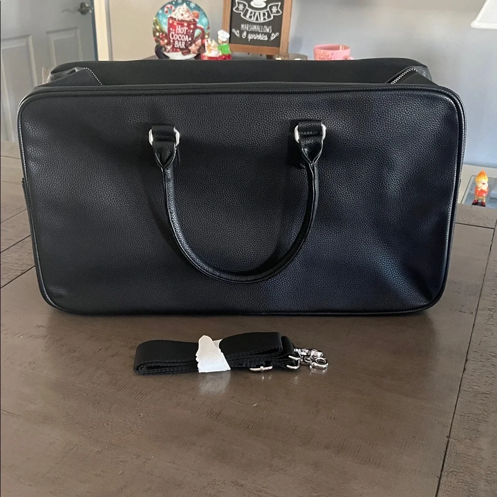 Ralph Lauren Faux Leather Large Black Duffle Bag With Bag Tag-NWT